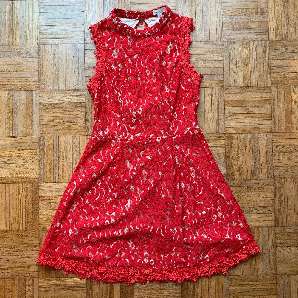 Women's Francesca's Red & Beige, Open Back Dress L